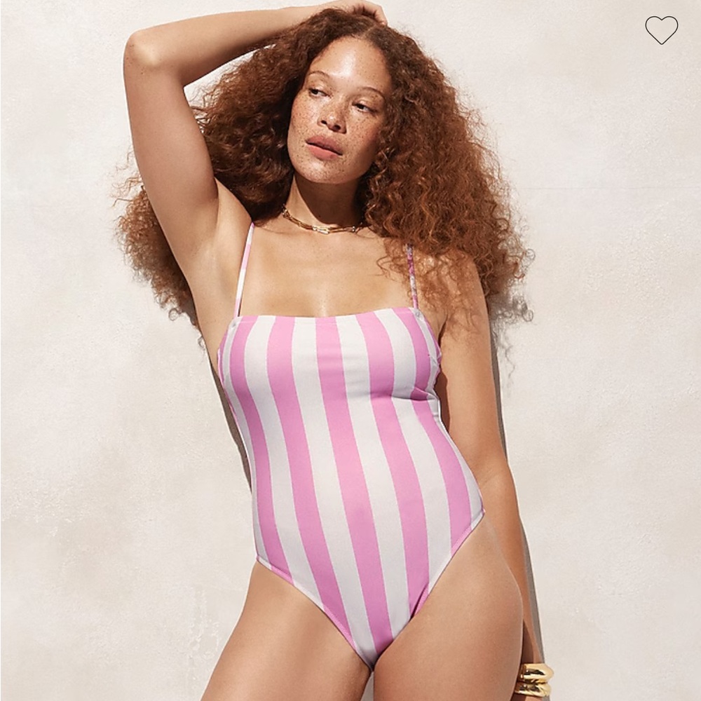 NWT J.Crew Squareneck one-piece swimsuit in pink stripe